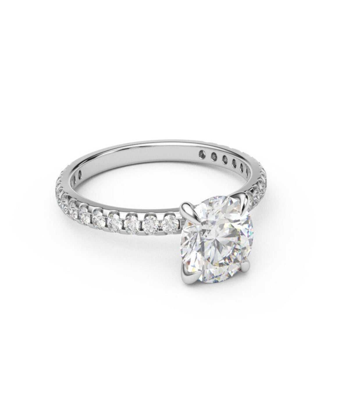 1 Carat round Lab Grown Diamond Solitaire Engagement Ring, 3/4way side Diamonds, Band width / Appraisal Certificate