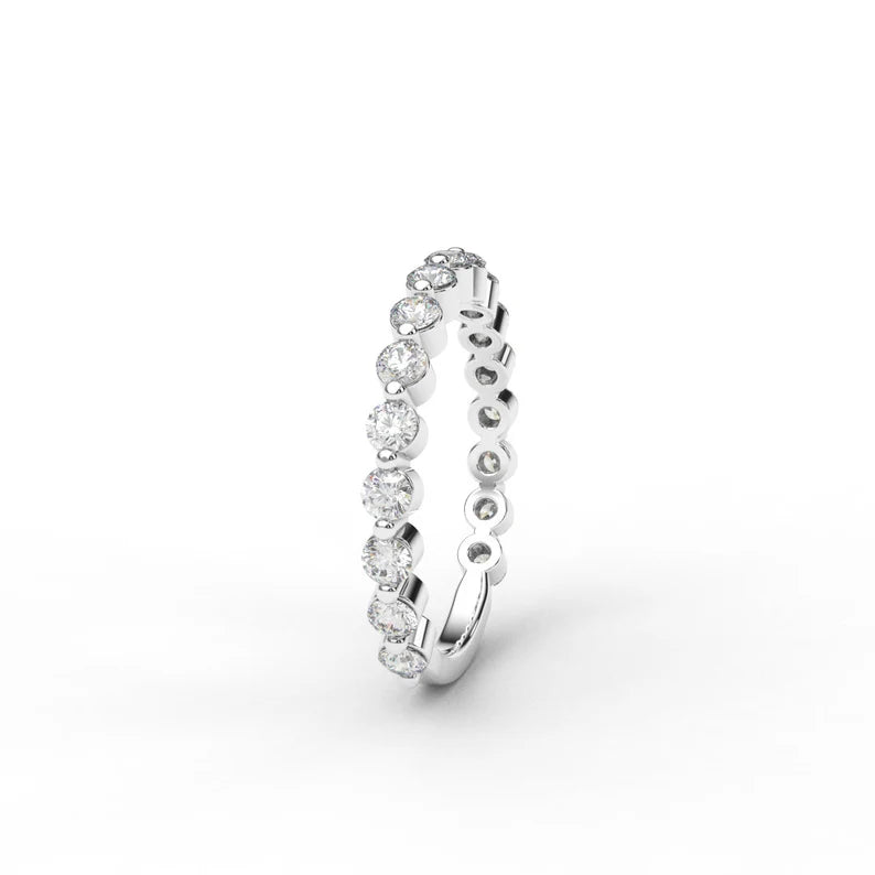 Natural Diamond Floating Bubble Ring/ 2mm 3/4 Eternity Womens Diamond Wedding Band/ Shared Prong Diamond Stacking Band/ 10K 14K 18K Platinum