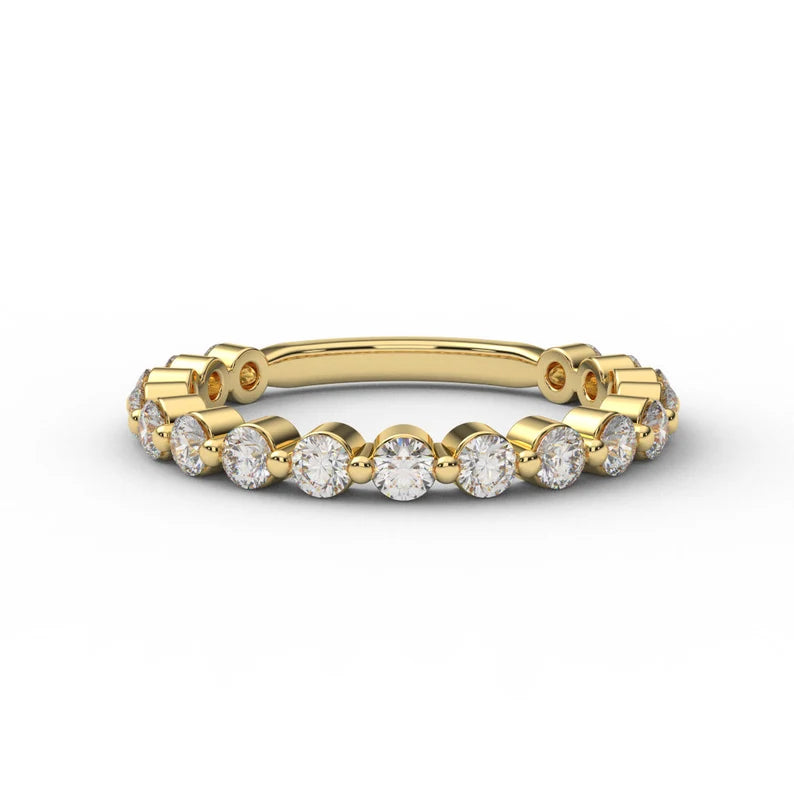Natural Diamond Floating Bubble Ring/ 2mm 3/4 Eternity Womens Diamond Wedding Band/ Shared Prong Diamond Stacking Band/ 10K 14K 18K Platinum