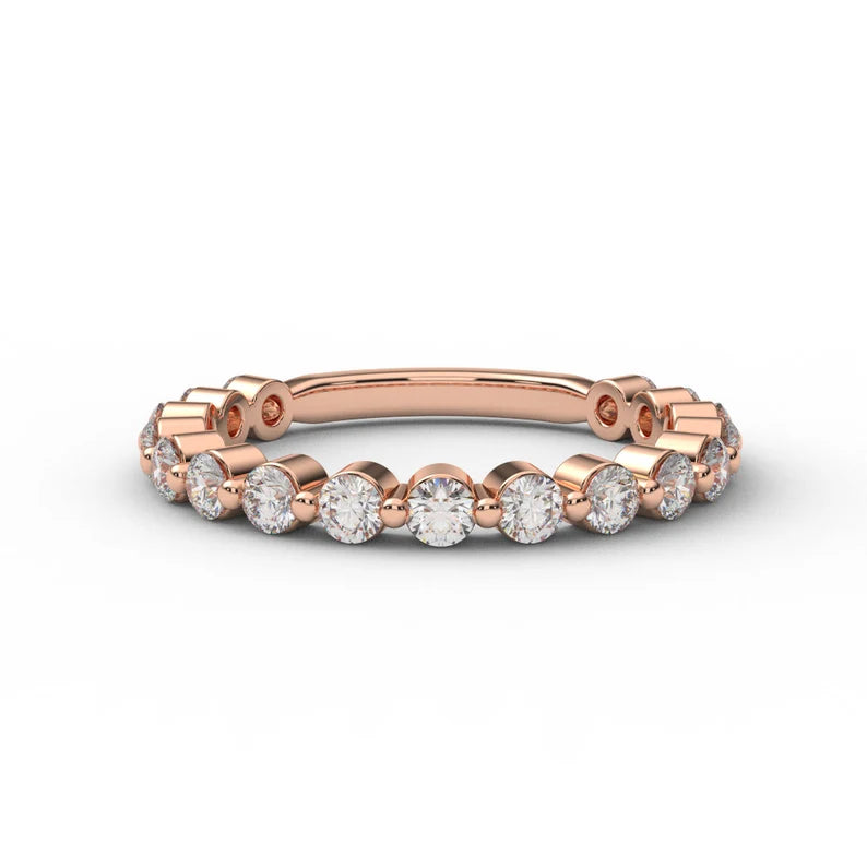 Natural Diamond Floating Bubble Ring/ 2mm 3/4 Eternity Womens Diamond Wedding Band/ Shared Prong Diamond Stacking Band/ 10K 14K 18K Platinum