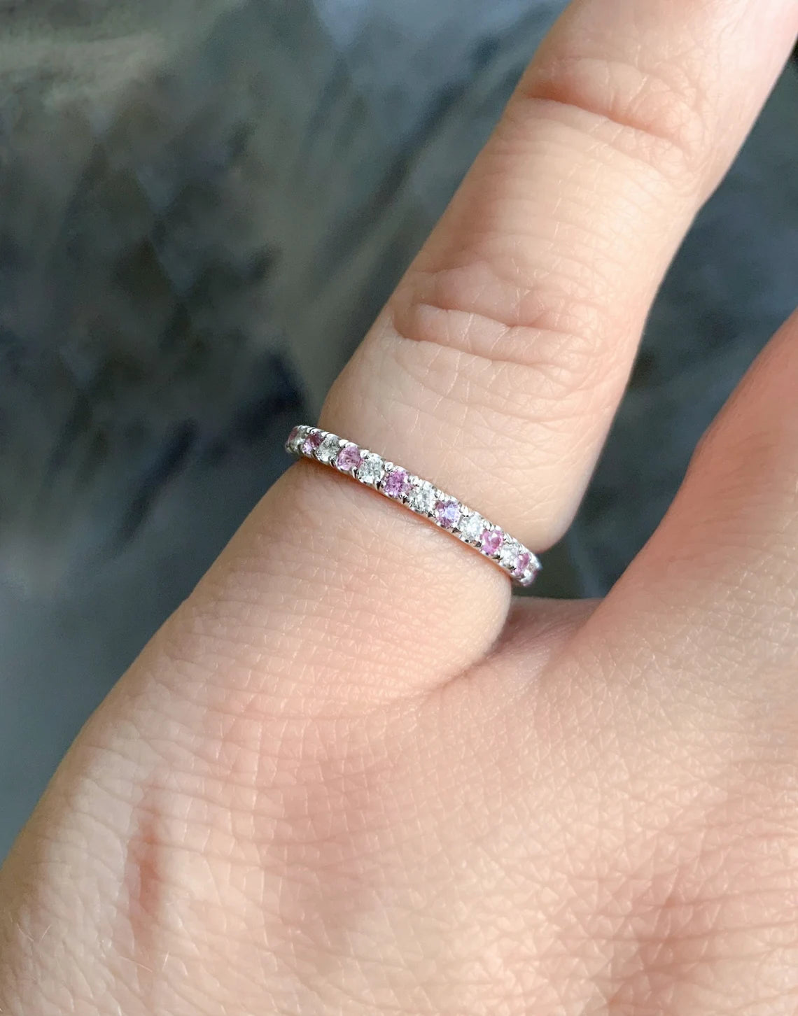14K/18K/Platinum Pink Sapphire & Diamond Micro Pave Eternity Band