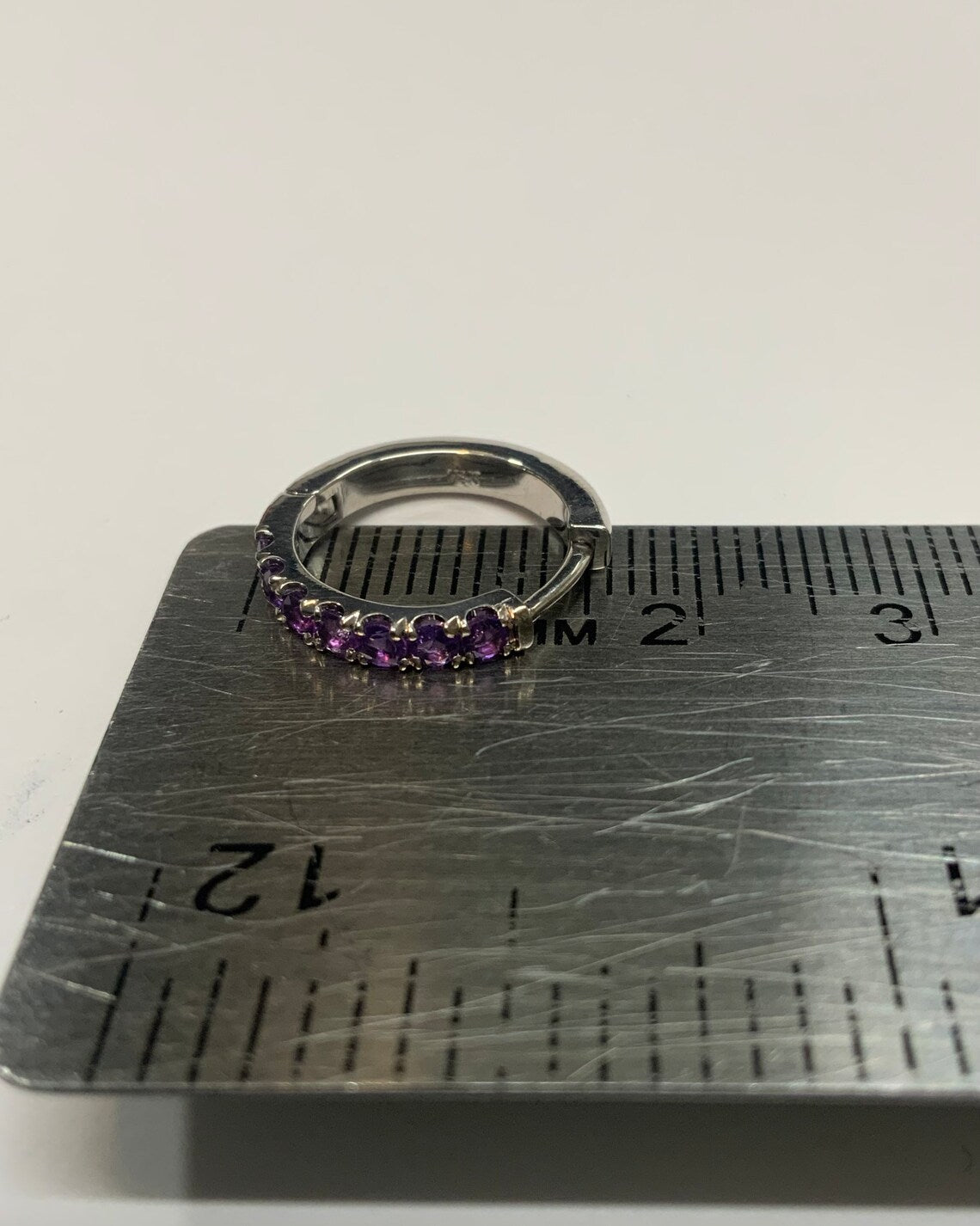 Amethyst Hoop Earring/ 2.3mm Pave Amethyst Huggie/ 15mm Amethyst Birthstone Hoop SINGLE or PAIR/ Gemstone Round Earring/ Gold or Platinum