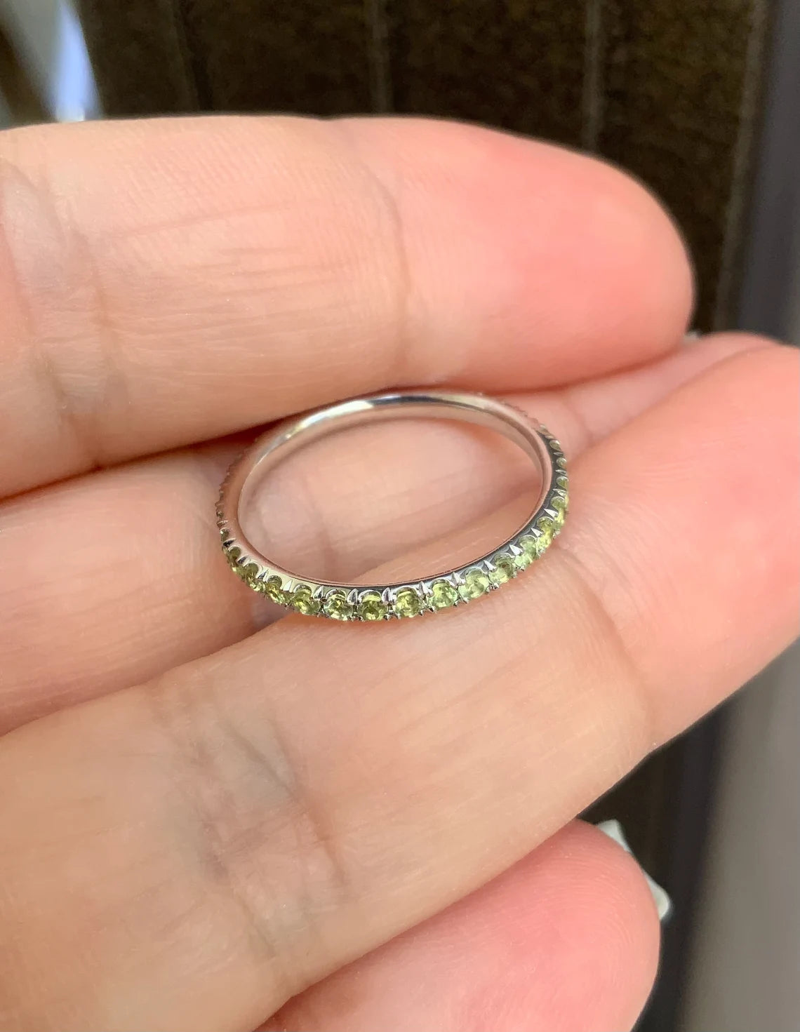 Peridot Band/ Eternity Pave Stack Ring/ 2mm Peridot Wedding Anniversary Band/ Gold r Platinum Push Present/ Maternity August Birthstone Ring