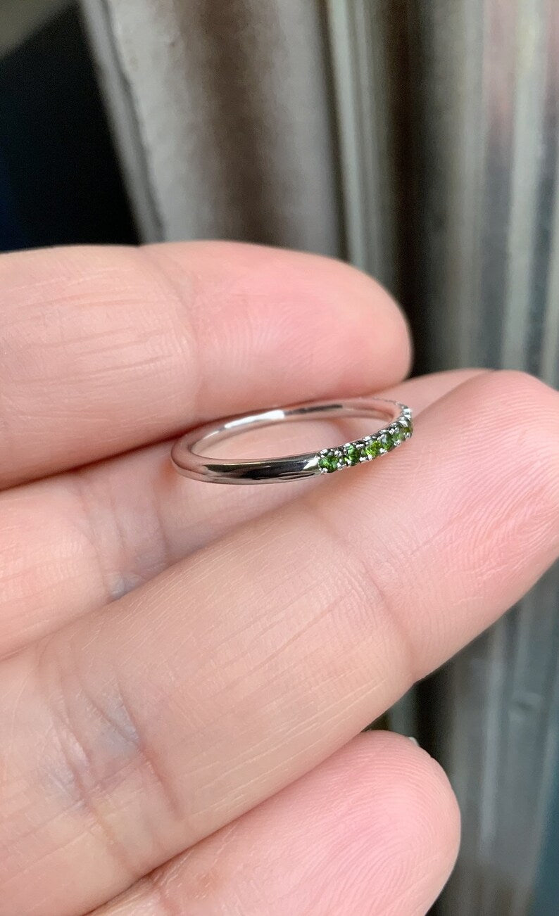 Green Tourmaline Pave Band/ 1.8mm Half Eternity Stacking Ring/ Tourmaline Wedding Band/ October Birthstone Ring/ Push Present Custom Jewelry