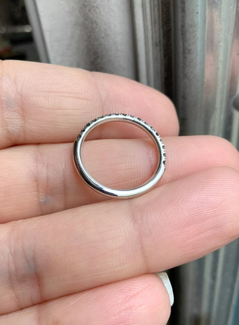 Green Tourmaline Pave Band/ 1.8mm Half Eternity Stacking Ring/ Tourmaline Wedding Band/ October Birthstone Ring/ Push Present Custom Jewelry