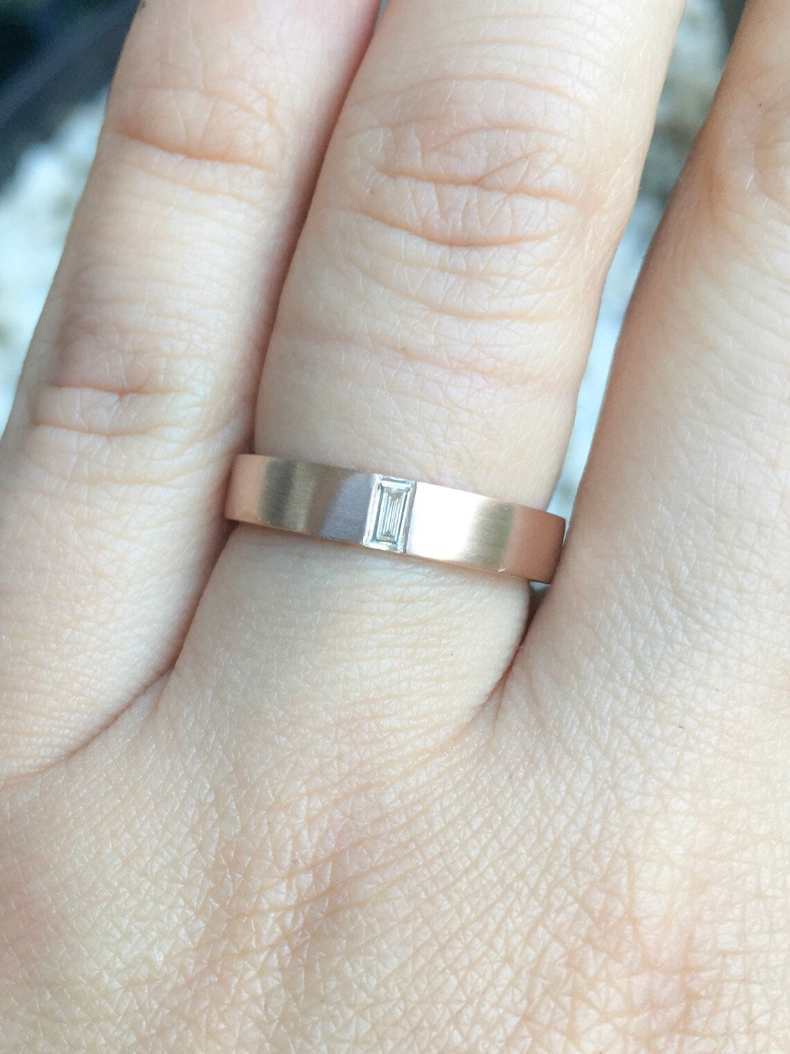 Baguette Diamond Men's Wedding Band - Matte Finish with Polished Beveled Edges, 10K 14K 18K Platinum