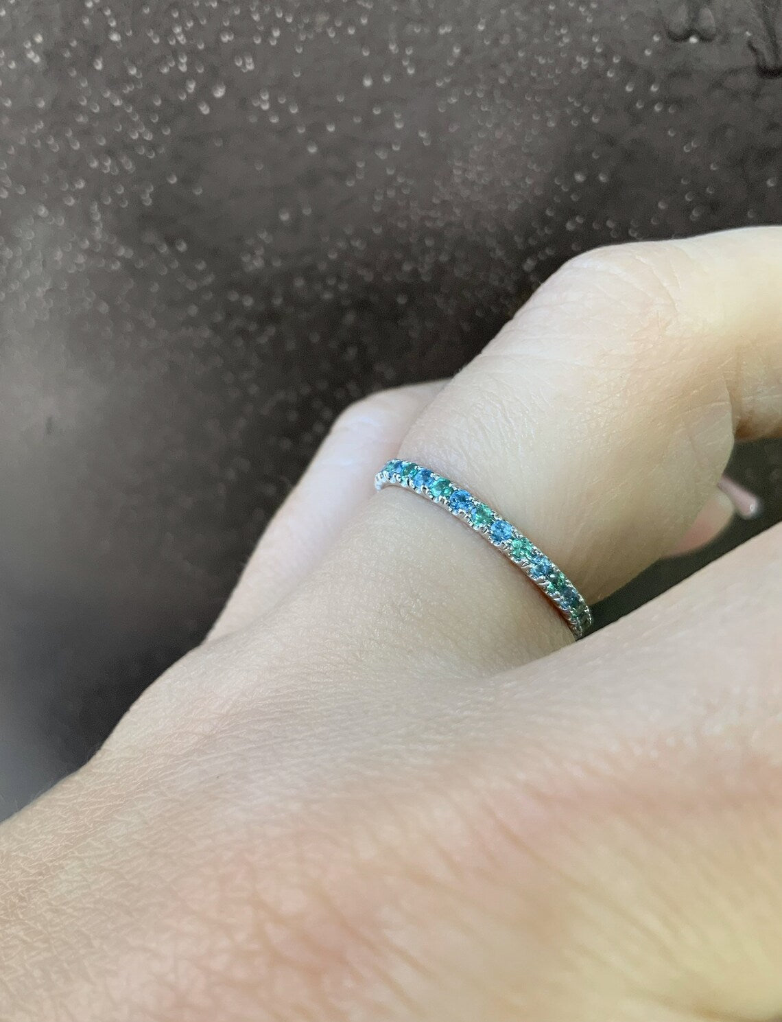 Alexandrite Aquamarine Pave Ring/ 2mm Full Eternity Alternating Alexandrite Aquamarine Wedding Band/Two Birthstone Anniversary Stacking Ring