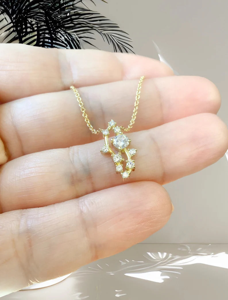 Scattered Diamond Pendant/ Mix Size Diamond Cluster Necklace/ Nature Inspired Twig Necklace/ Diamond Burst Necklace/ Mother's Day Jewelry