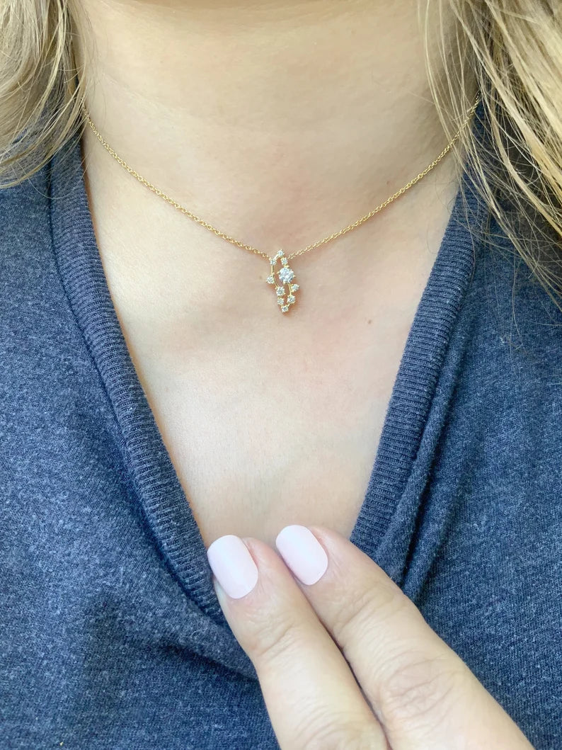 Scattered Diamond Pendant/ Mix Size Diamond Cluster Necklace/ Nature Inspired Twig Necklace/ Diamond Burst Necklace/ Mother's Day Jewelry