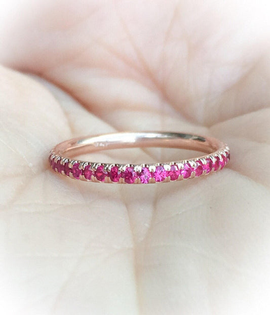 Ruby Full Eternity Band Pave 1.7mm Natural Ruby Wedding Anniversary Band Infinity Ring Pave Ruby July Birthstone Band Ruby Stack Guard Ring