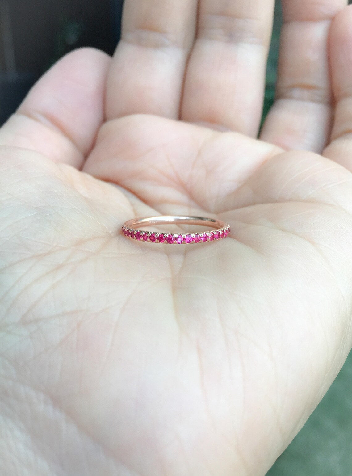 Ruby Full Eternity Band Pave 1.7mm Natural Ruby Wedding Anniversary Band Infinity Ring Pave Ruby July Birthstone Band Ruby Stack Guard Ring