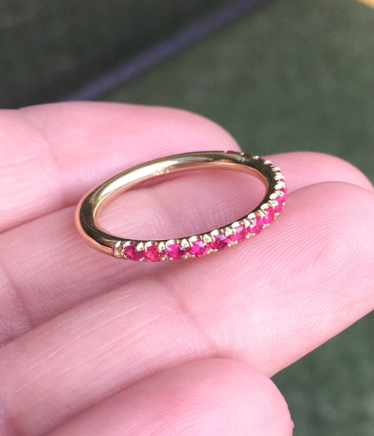 Ruby Eternity Band 2.5mm Pave Ruby Half Eternity Ring Natural Ruby Infinity Wedding Anniversary Ruby Gaurd Band Red July Birthstone Stacking