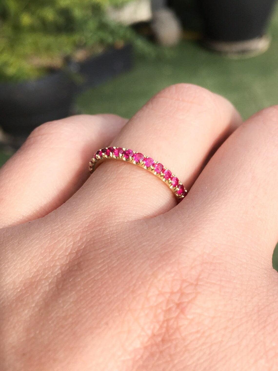 Ruby Eternity Band 2.5mm Pave Ruby Half Eternity Ring Natural Ruby Infinity Wedding Anniversary Ruby Gaurd Band Red July Birthstone Stacking
