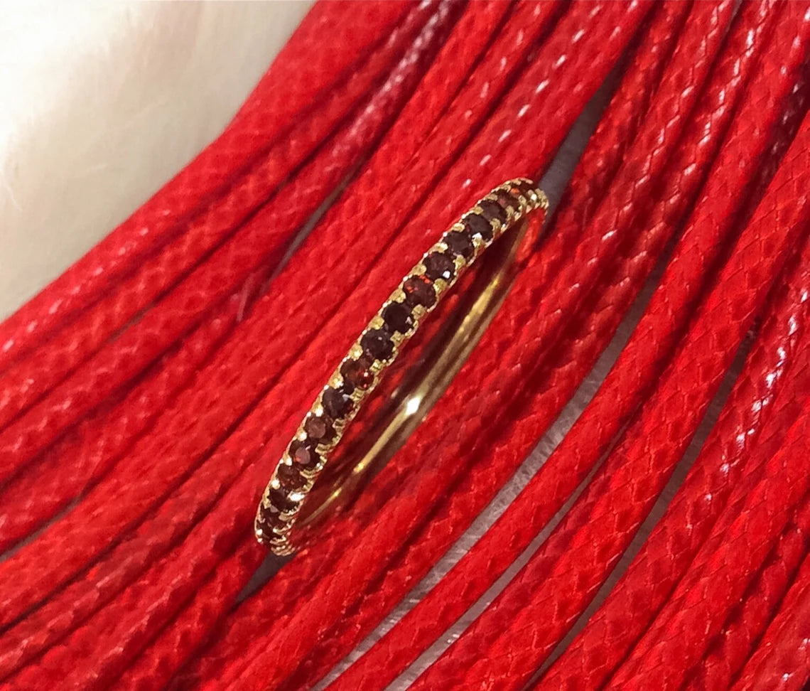 Garnet Eternity 1.7 MM Ring/ Full Pave Garnet Guard Ring/ Natural Garnet Wedding Band/ Garnet Infinity Band/ January Birthstone Stack Ring