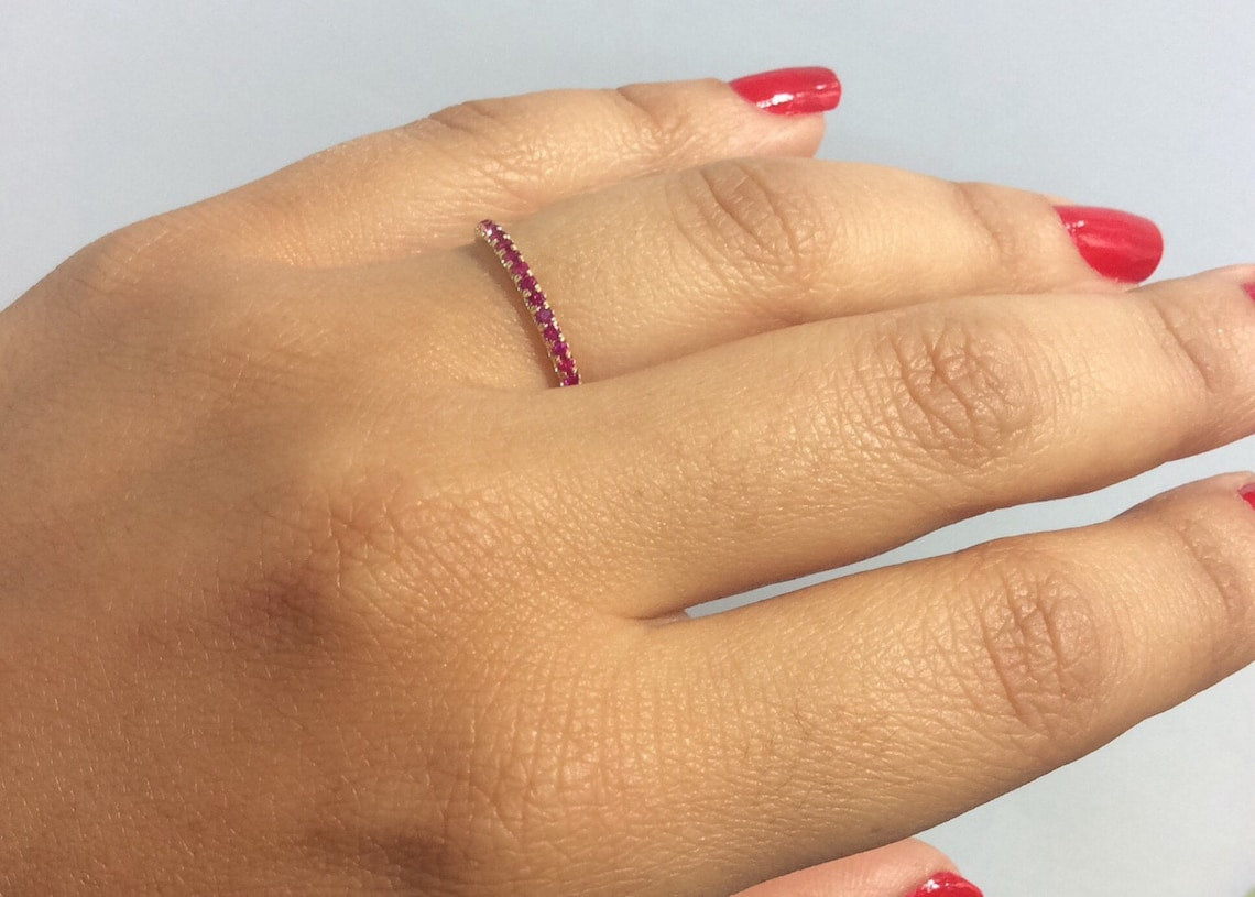 Ruby Pave Full Eternity Band Ruby 1.7mm Wedding Ring Anniversary Ruby Pave Infinity Band Stacking Ruby Gaurd Ring July Birthstone Ruby Band