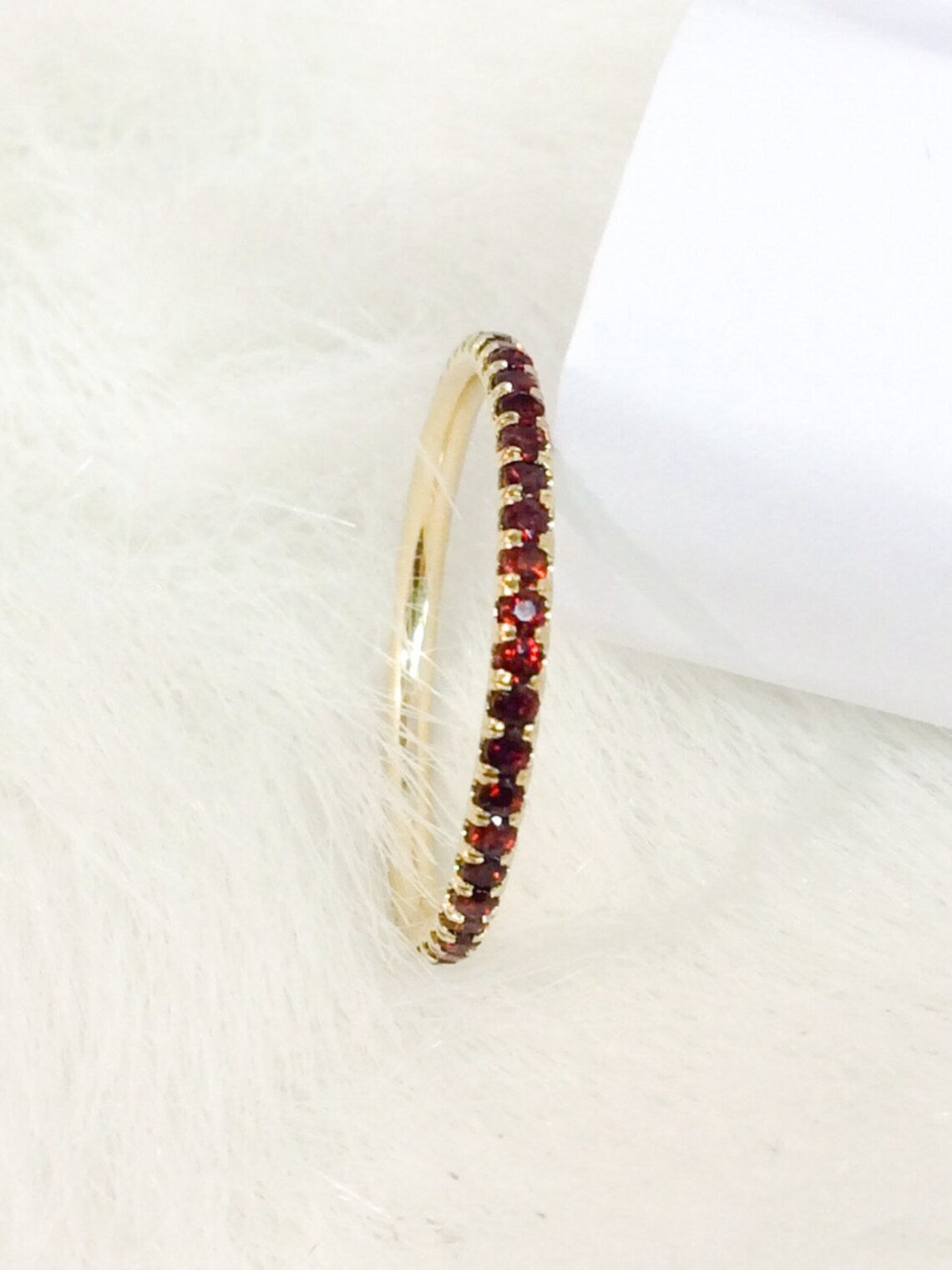 Garnet Eternity Band 1.7 MM Ring/ Full Pave Band Natural Garnet/ Wedding Garnet Infinity Band/ Birthstone Stacking Ring/ Valentine Eternity