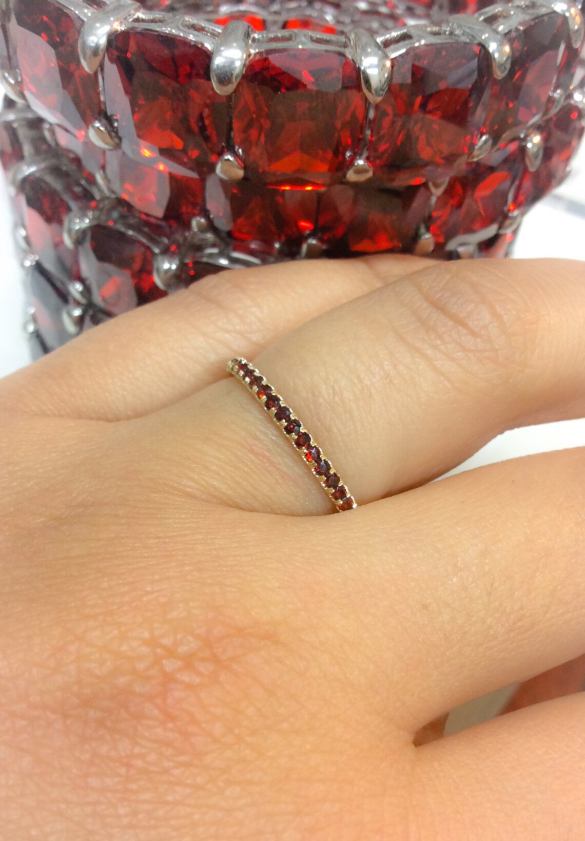 Garnet Eternity Band 1.7 MM Ring/ Full Pave Band Natural Garnet/ Wedding Garnet Infinity Band/ Birthstone Stacking Ring/ Valentine Eternity