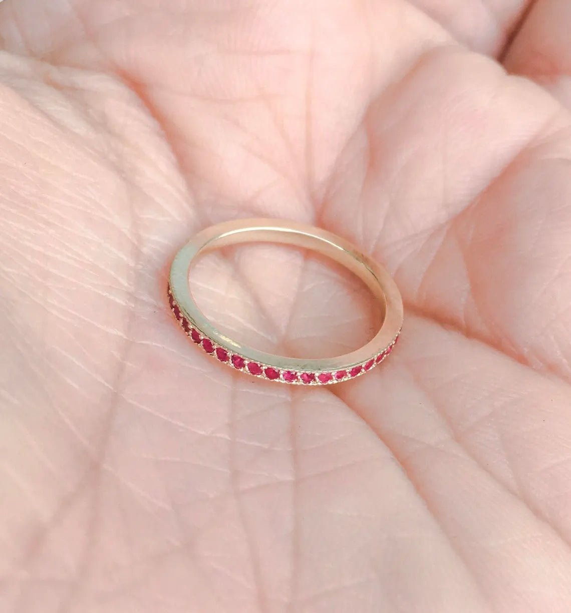 Ruby Band 3/4 Eternity Pave Ruby Ring Milgrain Wedding Anniversary Band Pave Miligrain Stack Ring Ruby Guard Ring July Birthstone Ring 1.5mm