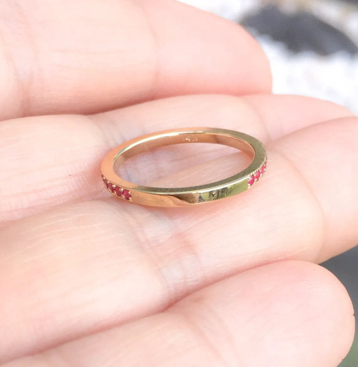 Ruby Band 3/4 Eternity Pave Ruby Ring Milgrain Wedding Anniversary Band Pave Miligrain Stack Ring Ruby Guard Ring July Birthstone Ring 1.5mm