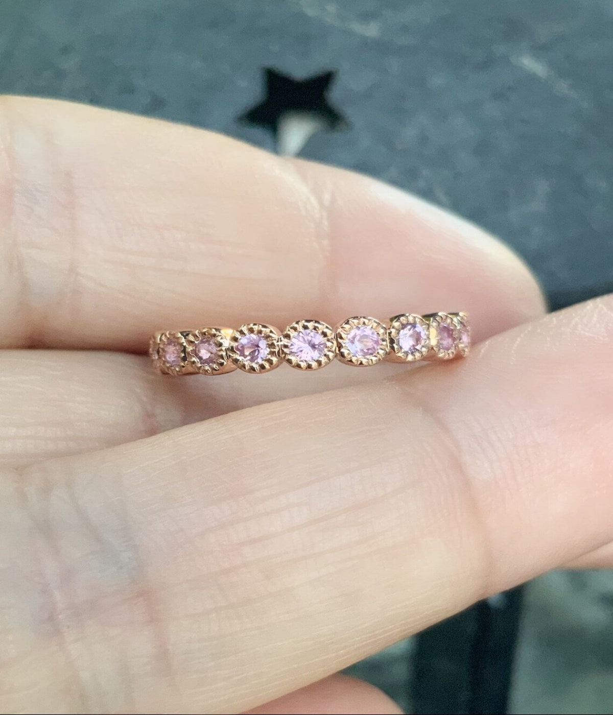 Solid Gold Pink Sapphire Milgrain Bezel Ring (3mm) - September Birthstone