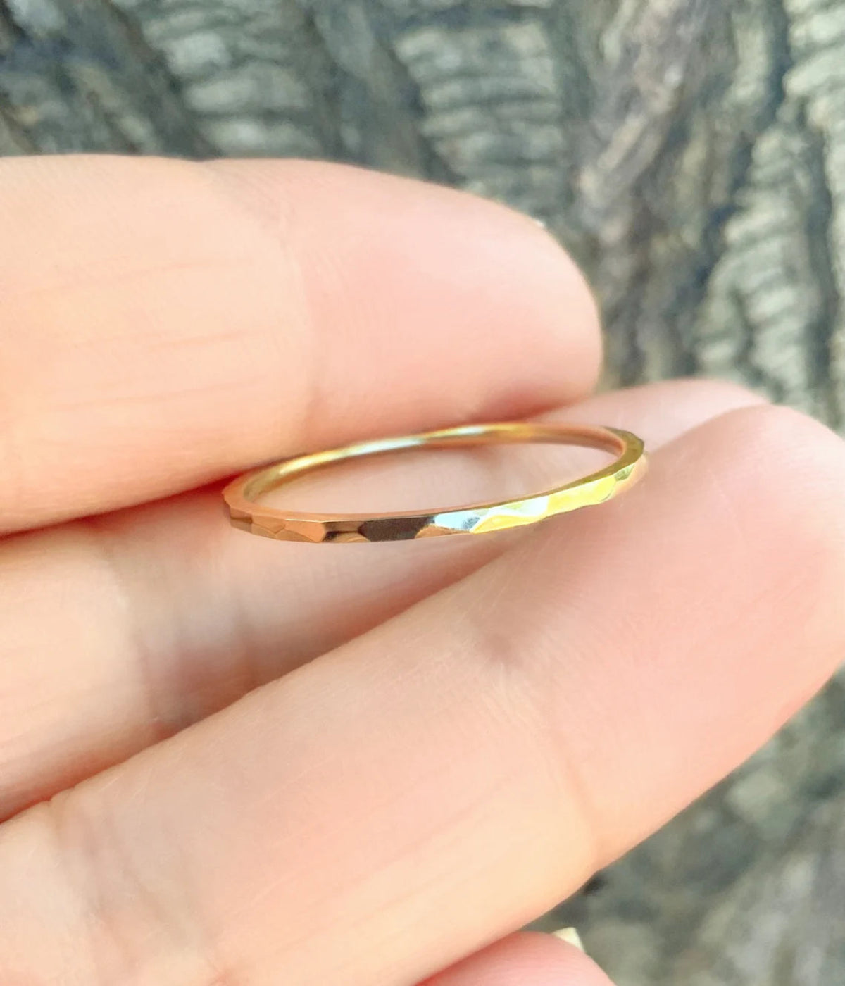 Handmade 14K/18K Gold Hammered Stacking Ring - Knuckle, Pinky, Thumb