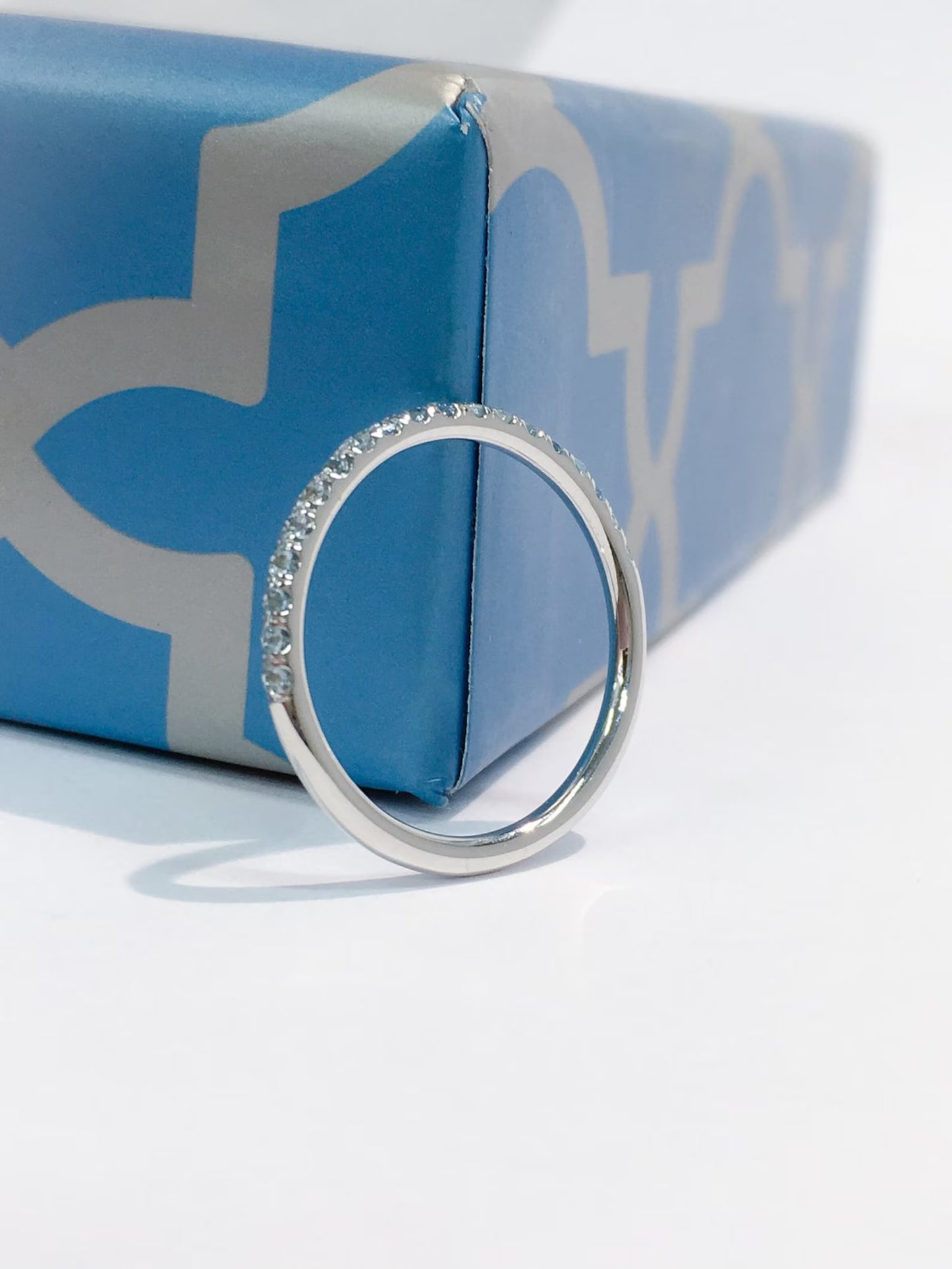 Aquamarine Half Eternity Ring/ Pave 1.8mm Aquamarine Infinity Ring/ Aquamarine Band/ Light Blue Wedding Band/ March Birthstone Stack Ring