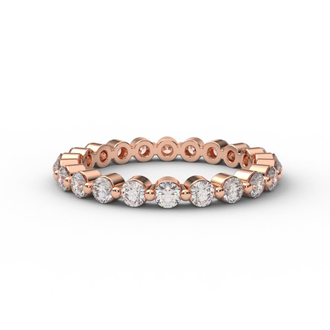 Diamond Full Eternity Floating Bubble Ring/ Floating Natural Diamond Band 2.3mm/ Shared Prong Diamond Stacking 2.3 mm Ring with an Appraisal