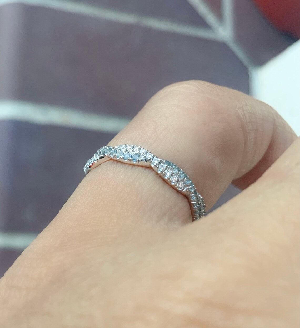 Aquamarine Diamond Full Eternity Twist Ring 2.8 MM/ Twisted Pave Infinity Diamond Aquamarine Band/ Wedding Twistband/ Intertwined Stack Ring
