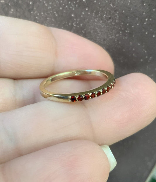Garnet Half Eternity Ring/ 1.75 mm Garnet 2nd Wedding Anniversary Ring/ Surface Shared Prong Set Garnet Band/ January Birthstone Stack Band