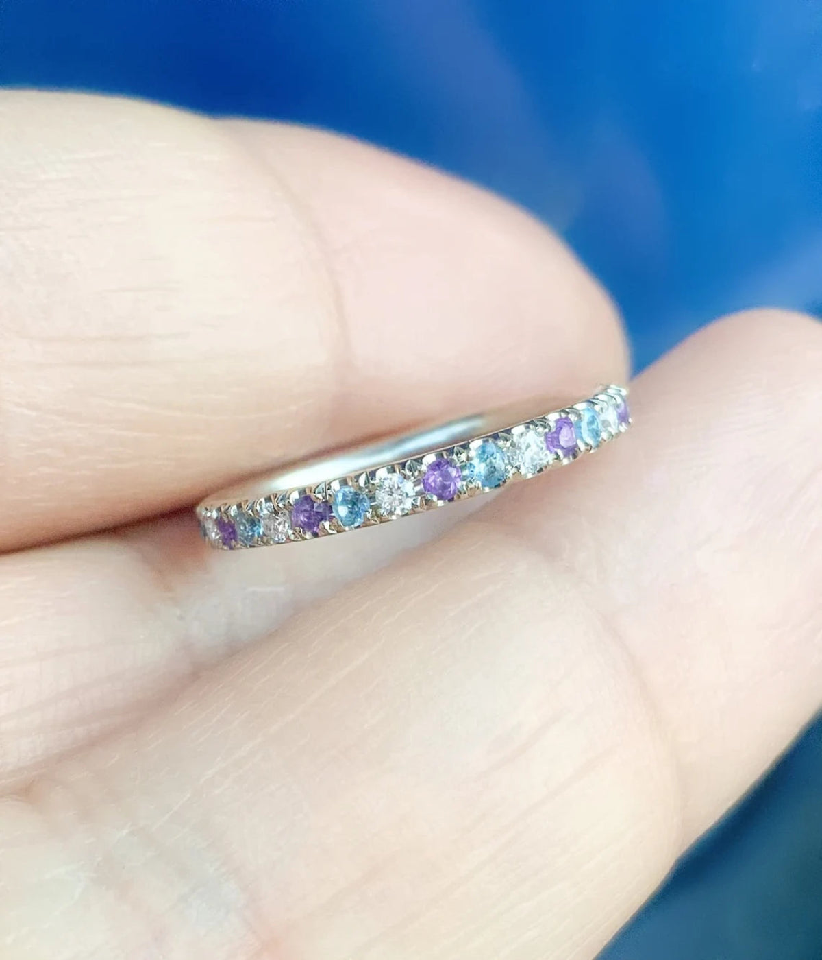 Diamond Amethyst Topaz Eternity Band Ring - 14K Gold, Platinum, Birthstone Stacking
