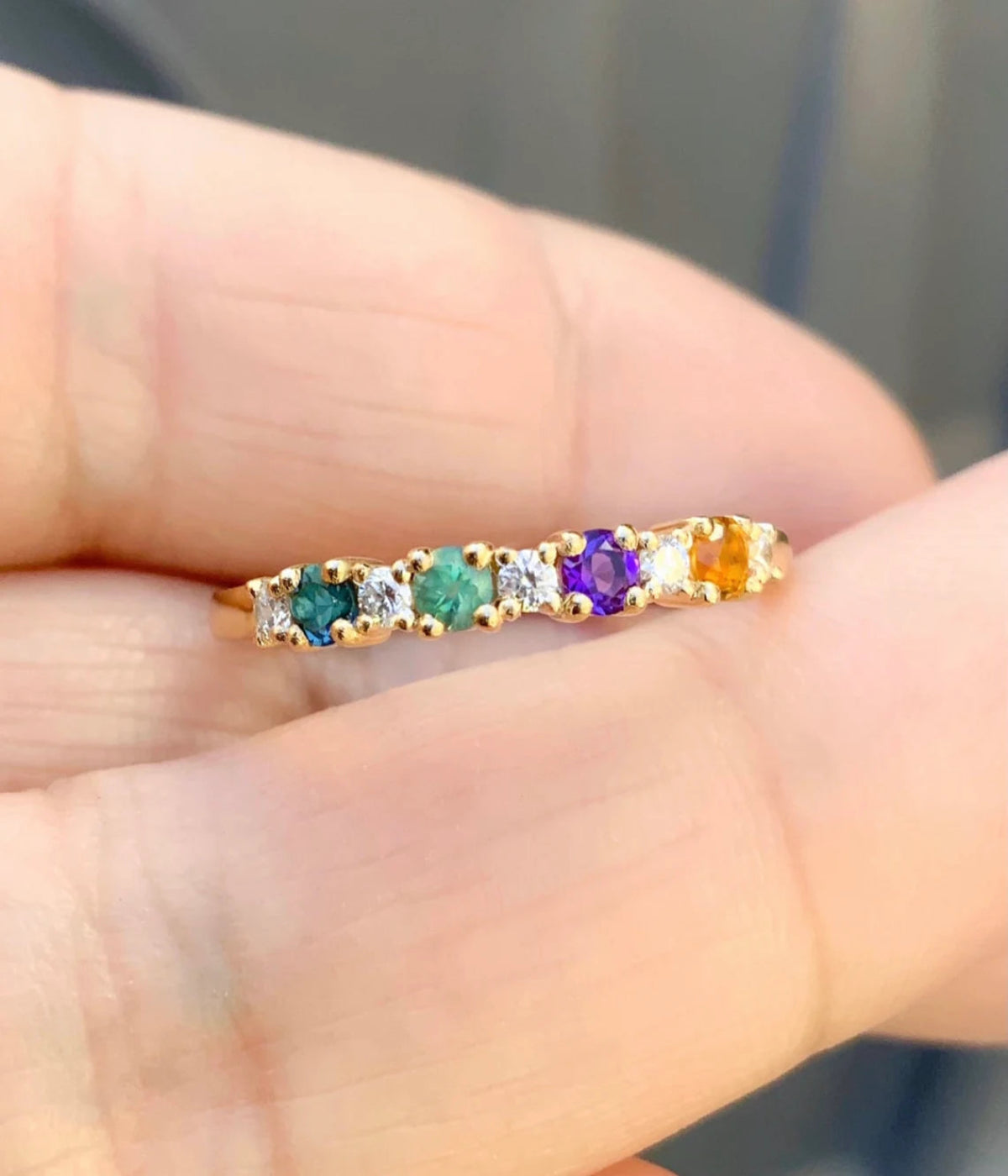 Personalized 4 Stone Family Birthstone Ring with Diamonds - Gold, Platinum