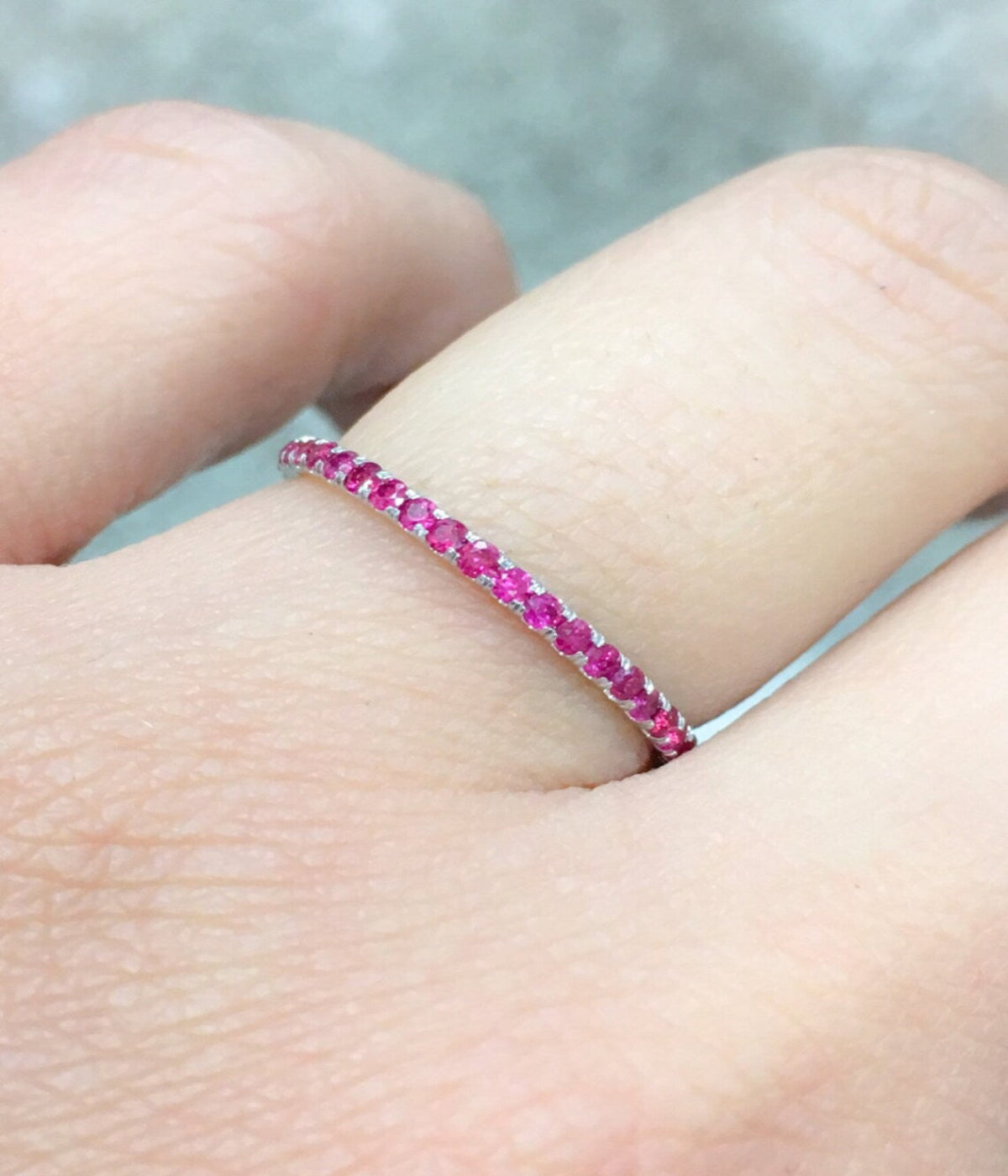 Ruby Stacking Ring/ 1.8mm Full Eternity Pave Ruby Band/ Wedding Anniversary Gemstone Infinity Ring/ July Birthstone Ring/ Push Present