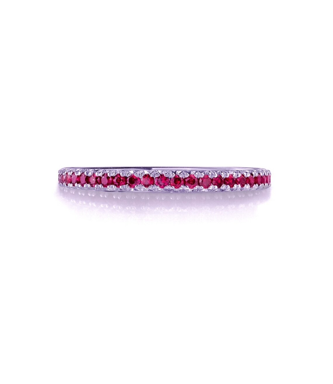 Ruby Half Eternity Stacking Ring: 1.8mm Pave Wedding Anniversary Band, July Birthstone Ring