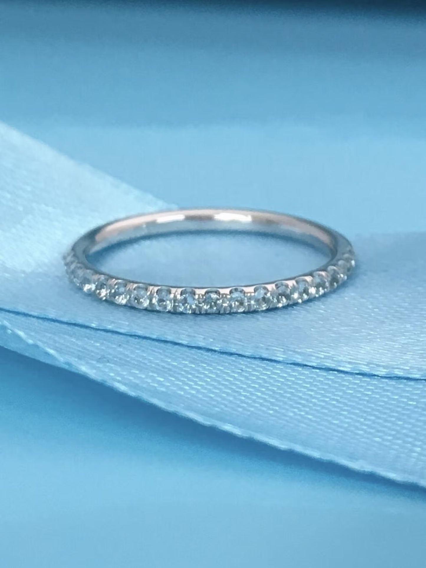 Aquamarine Half Eternity Ring/ Pave 1.8mm Aquamarine Infinity Ring/ Aquamarine Band/ Light Blue Wedding Band/ March Birthstone Stack Ring
