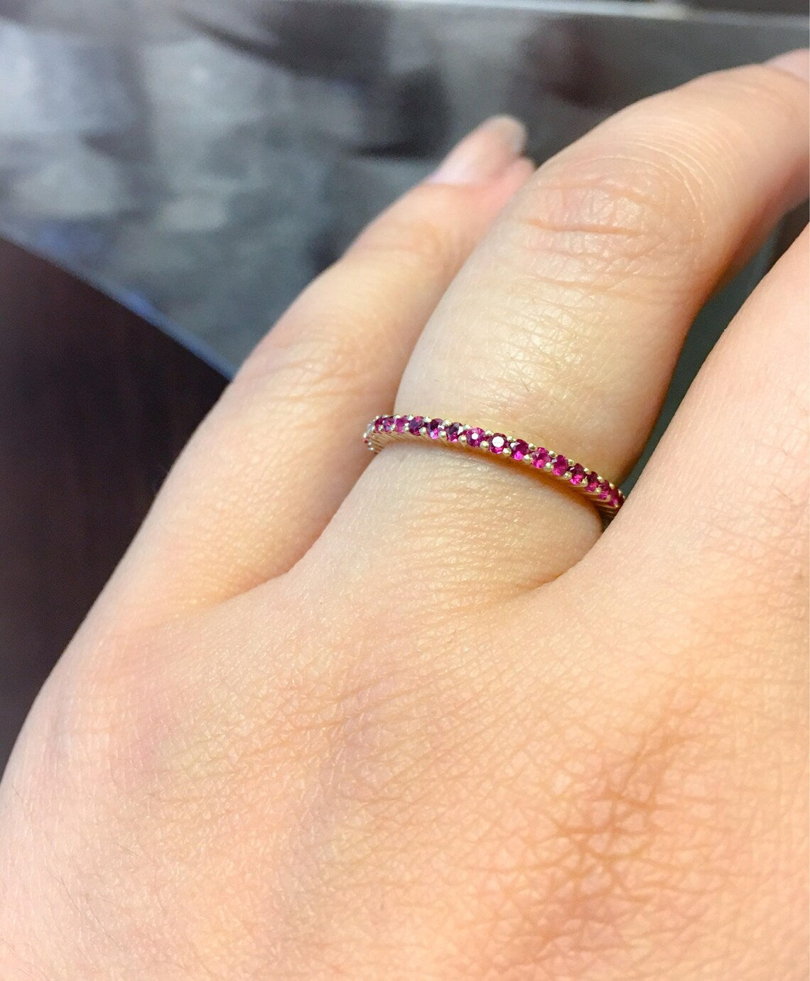 Ruby Full Eternity Band Ruby Infinity Ring 1.7mm Prong Set Ruby Band Wedding Anniversary Natural Ruby July Birthstone Stack Guard Ring Band