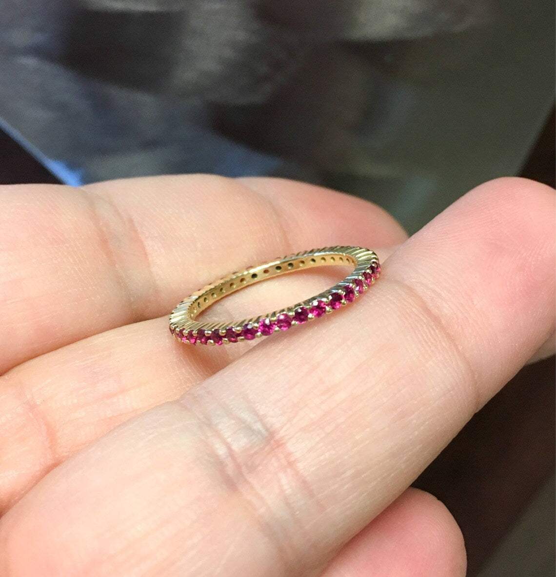 Ruby Full Eternity Band Ruby Infinity Ring 1.7mm Prong Set Ruby Band Wedding Anniversary Natural Ruby July Birthstone Stack Guard Ring Band