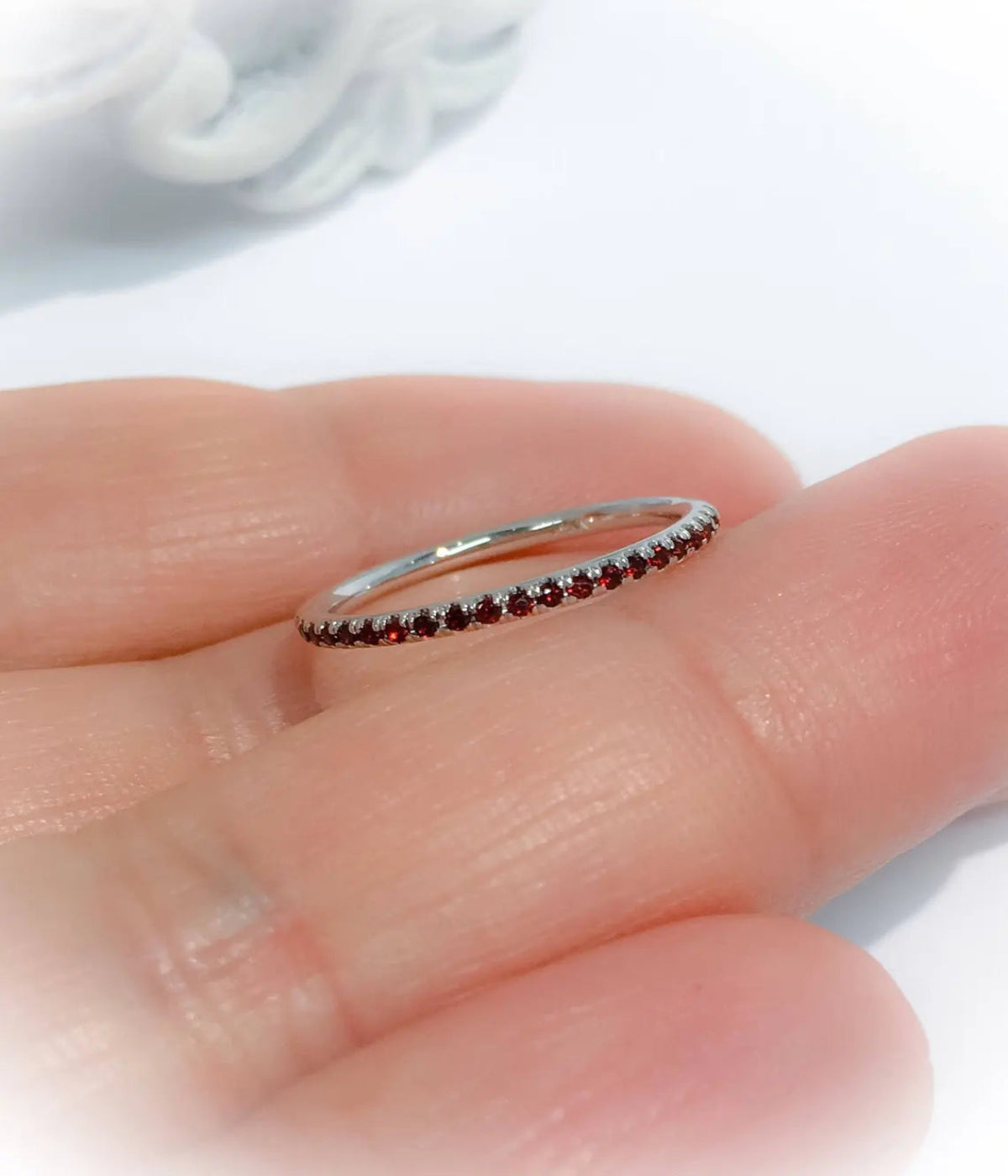 Garnet Half Eternity Band 1.5mm Garnet Pave Eternity Ring 2nd and 6th Wedding Anniversary Gift Garnet Ring Gemstone Eternity Band Stacking