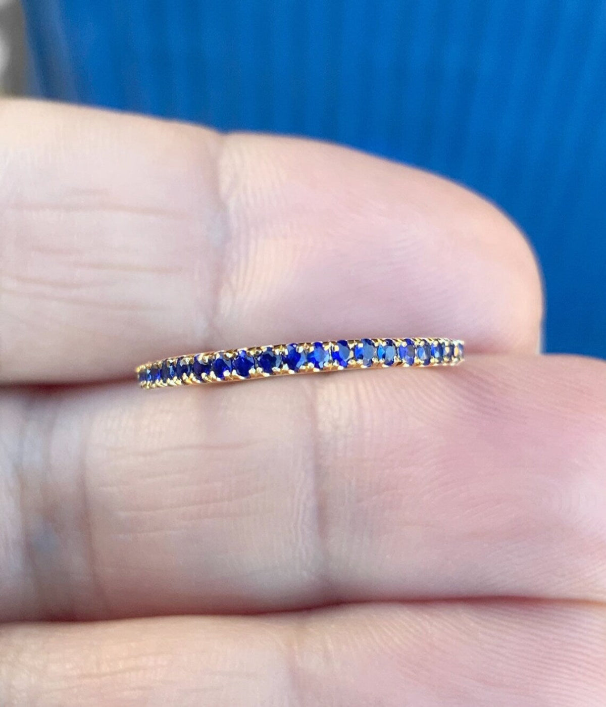 14K Gold Sapphire Eternity Band - Micro Pave Stacking Ring