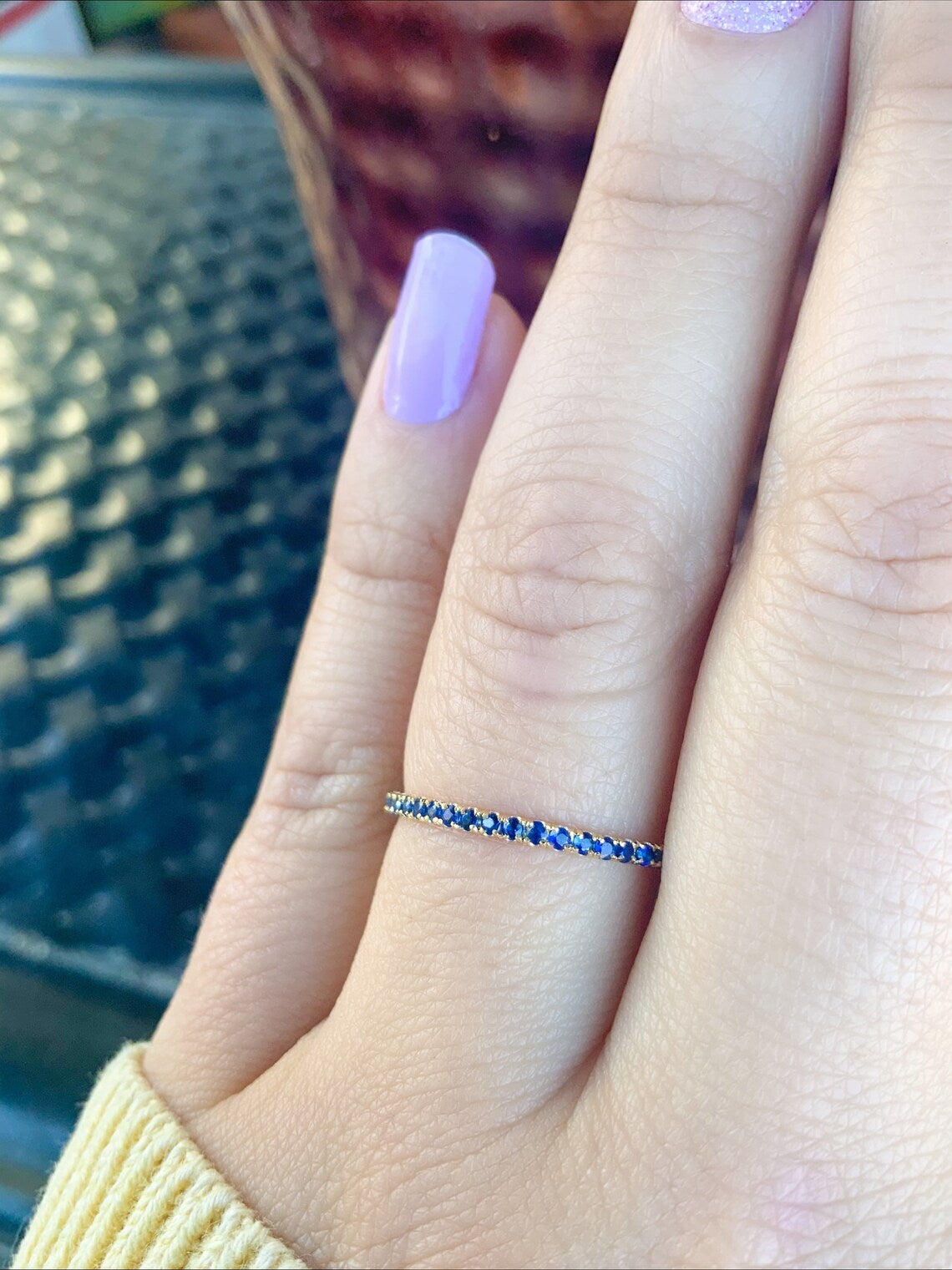 14K Gold Sapphire Eternity Band - Micro Pave Stacking Ring