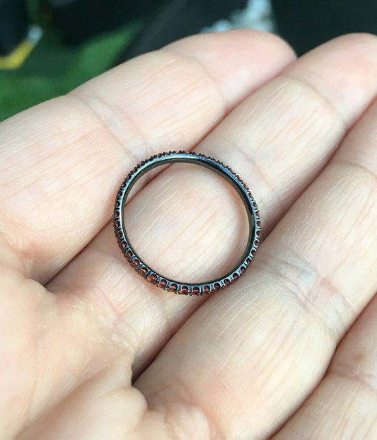 Orange Garnet Eternity Stacking Ring: 1.5mm Pave Wedding Anniversary Band, January Birthstone Infinity Ring