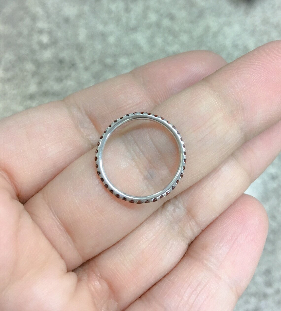 Garnet Eternity Stacking Ring: 1.5mm Pave Wedding Anniversary Band, January Birthstone Ring