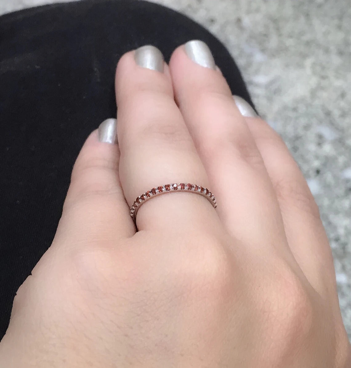 Garnet Eternity Stacking Ring: 1.5mm Pave Wedding Anniversary Band, January Birthstone Ring