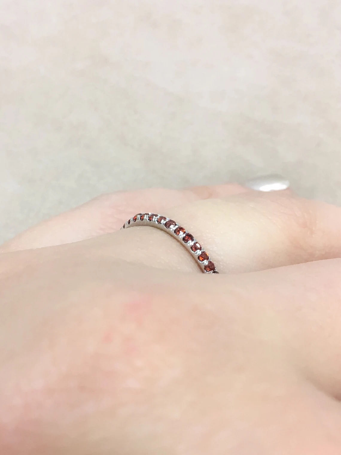 Garnet Eternity Stacking Ring: 1.5mm Pave Wedding Anniversary Band, January Birthstone Ring