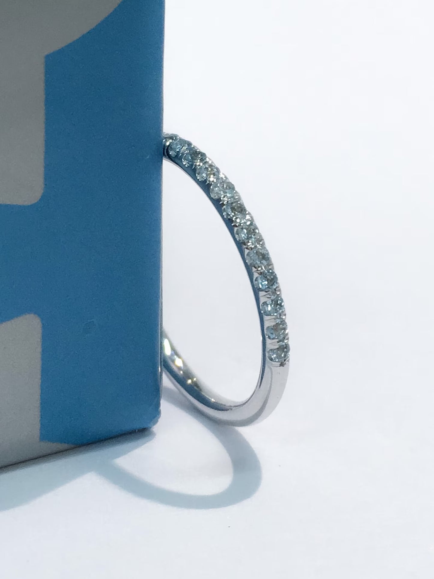 Aquamarine Half Eternity Ring/ Pave 1.8mm Aquamarine Infinity Ring/ Aquamarine Band/ Light Blue Wedding Band/ March Birthstone Stack Ring