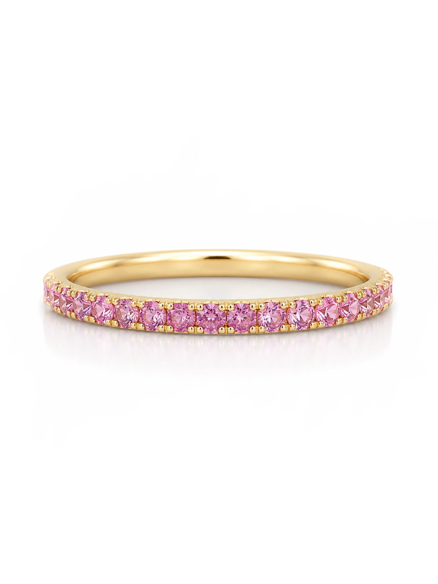 Pink Sapphire Full Eternity Ring | Pavé Wedding Band | Gold-Platinum | 2.3mm Stacking September Birthstone Ring