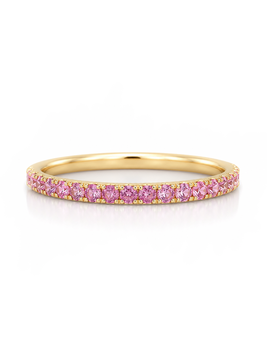 Pink Sapphire Full Eternity Ring | Pavé Wedding Band | Gold-Platinum | 2.3mm Stacking September Birthstone Ring
