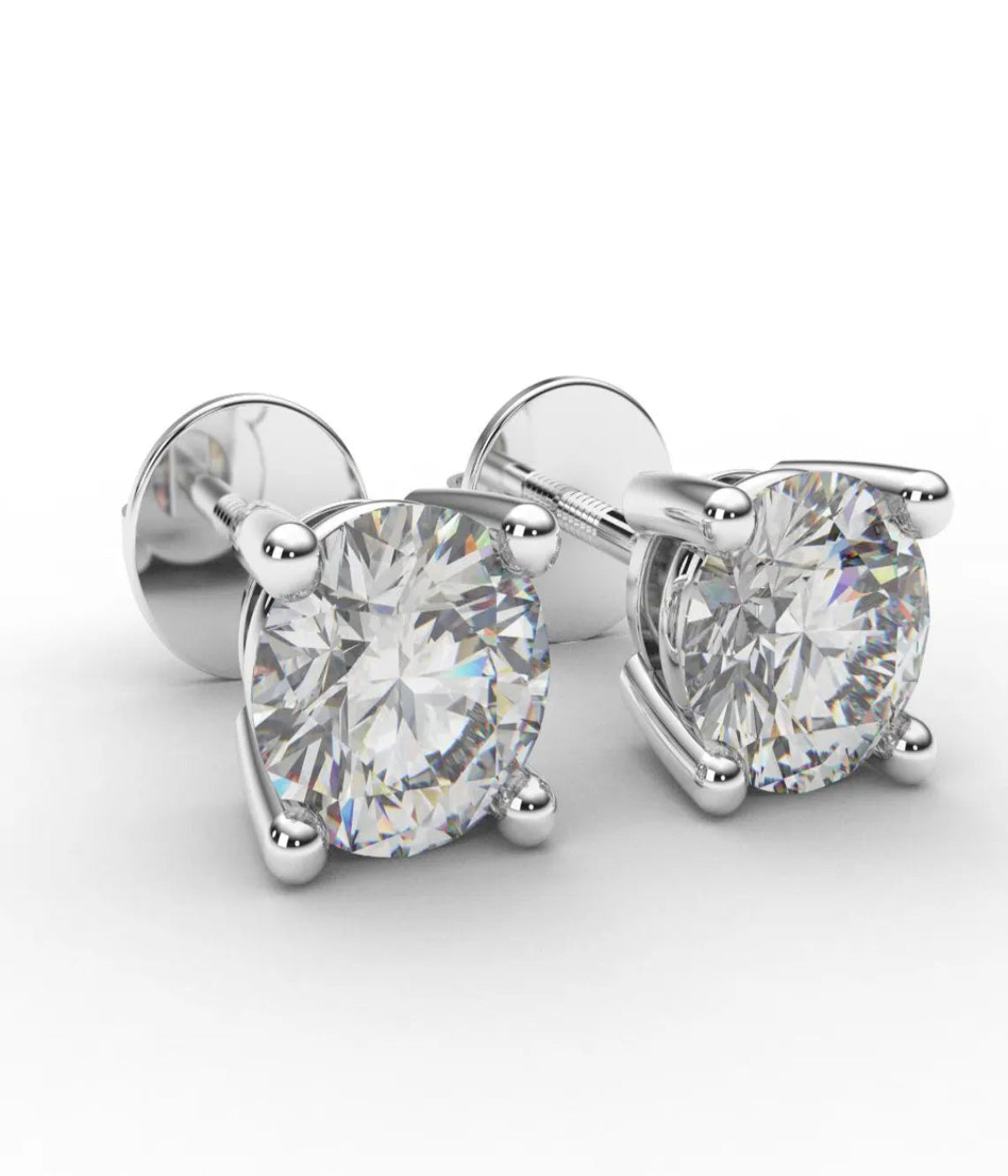 Lab Grown Diamond Stud:  Round 0.25 ct to 4 carats/ Screw Back/ 4 Prongs/ 14K PAIR or SINGLE