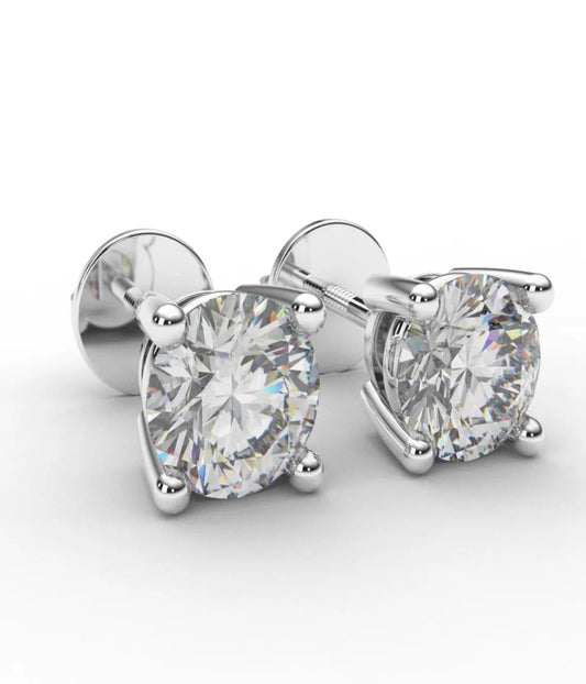 Lab Grown Diamond Stud:  Round 0.25 ct to 4 carats/ Screw Back/ 4 Prongs/ 14K PAIR or SINGLE