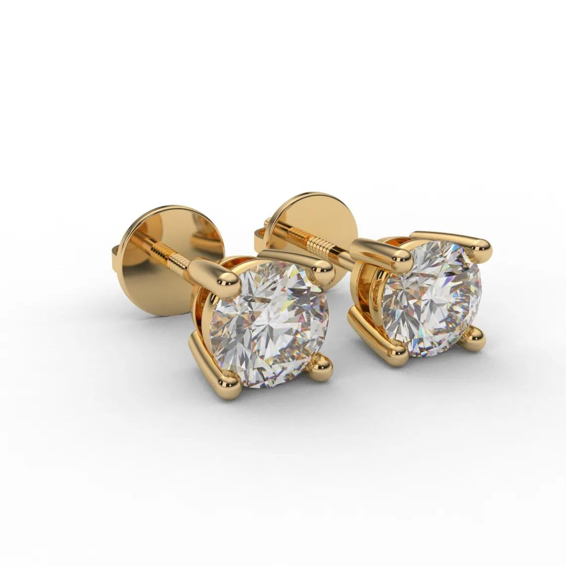 Lab Grown Diamond Stud:  Round 0.25 ct to 4 carats/ Screw Back/ 4 Prongs/ 14K PAIR or SINGLE