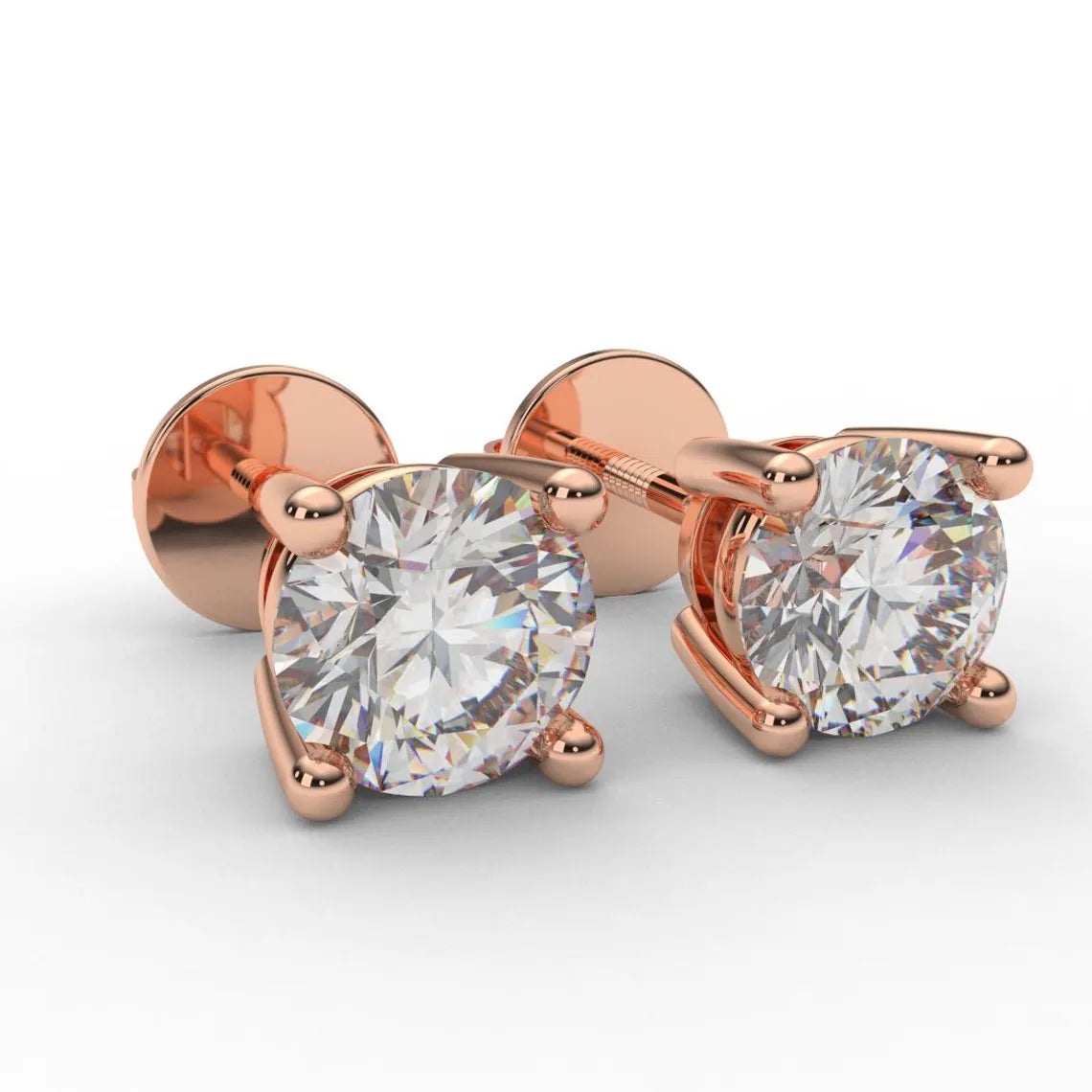 Lab Grown Diamond Stud:  Round 0.25 ct to 4 carats/ Screw Back/ 4 Prongs/ 14K PAIR or SINGLE